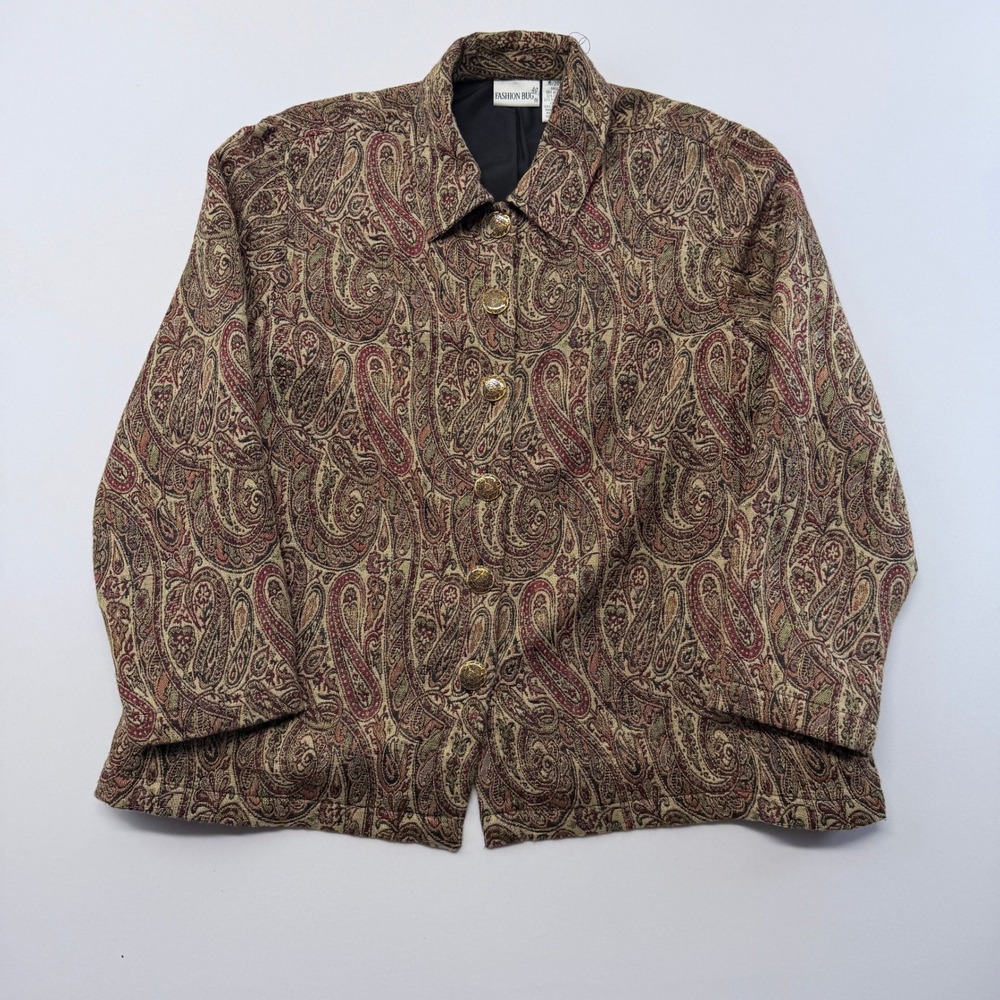 Fashion Bug Vintage Paisley Tapestry Jacket Gold Button Blazer Plus 18/20W
